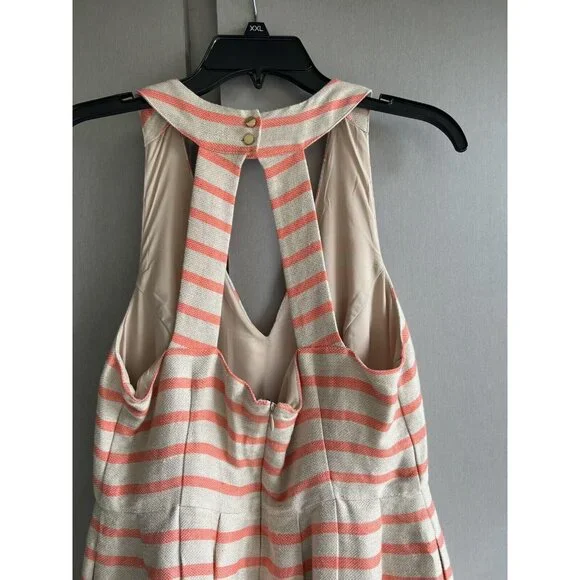 Banana Republic Dress 10 Coral Striped Linen Blend A-Line Halter Sleeveless - Picture 3 of 13